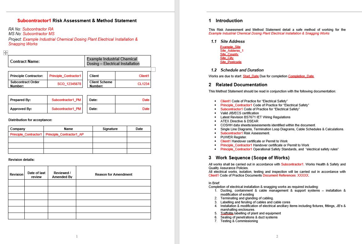 Method Statement Risk Assessment Template Free PRINTABLE TEMPLATES