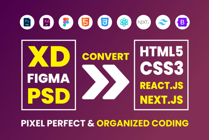 Convert Xd Figma Psd To React Js Or Html5 Css3 Or Next Js By Code
