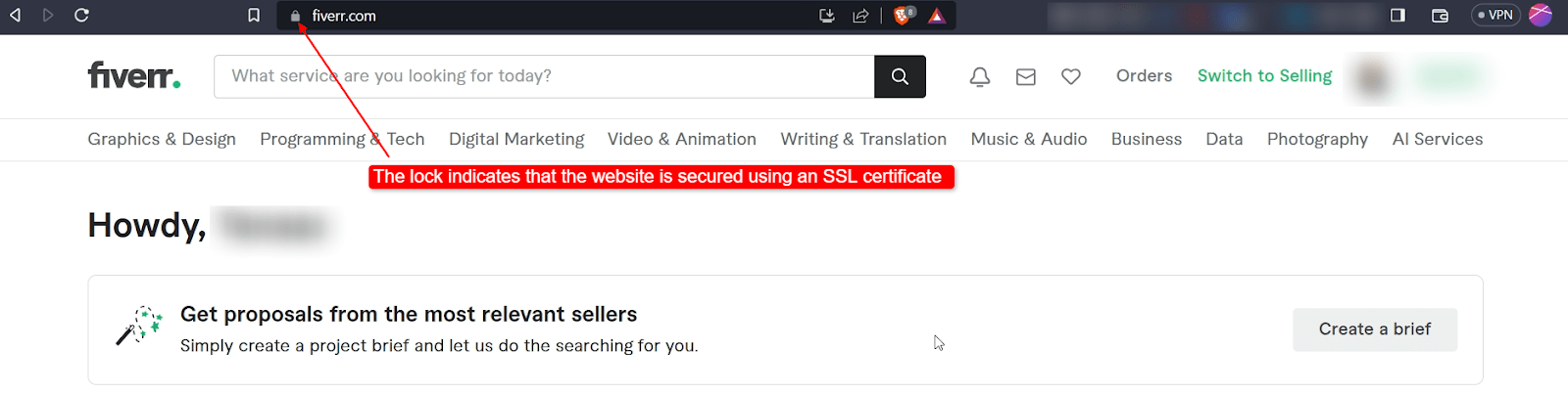The “lock” icon in the browser’s search bar indicates that it’s secured by an SSL certificate
