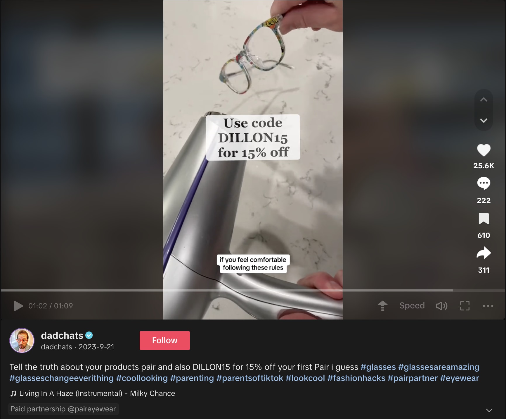 Image of an affiliate marketer promoting discount code on TikTok