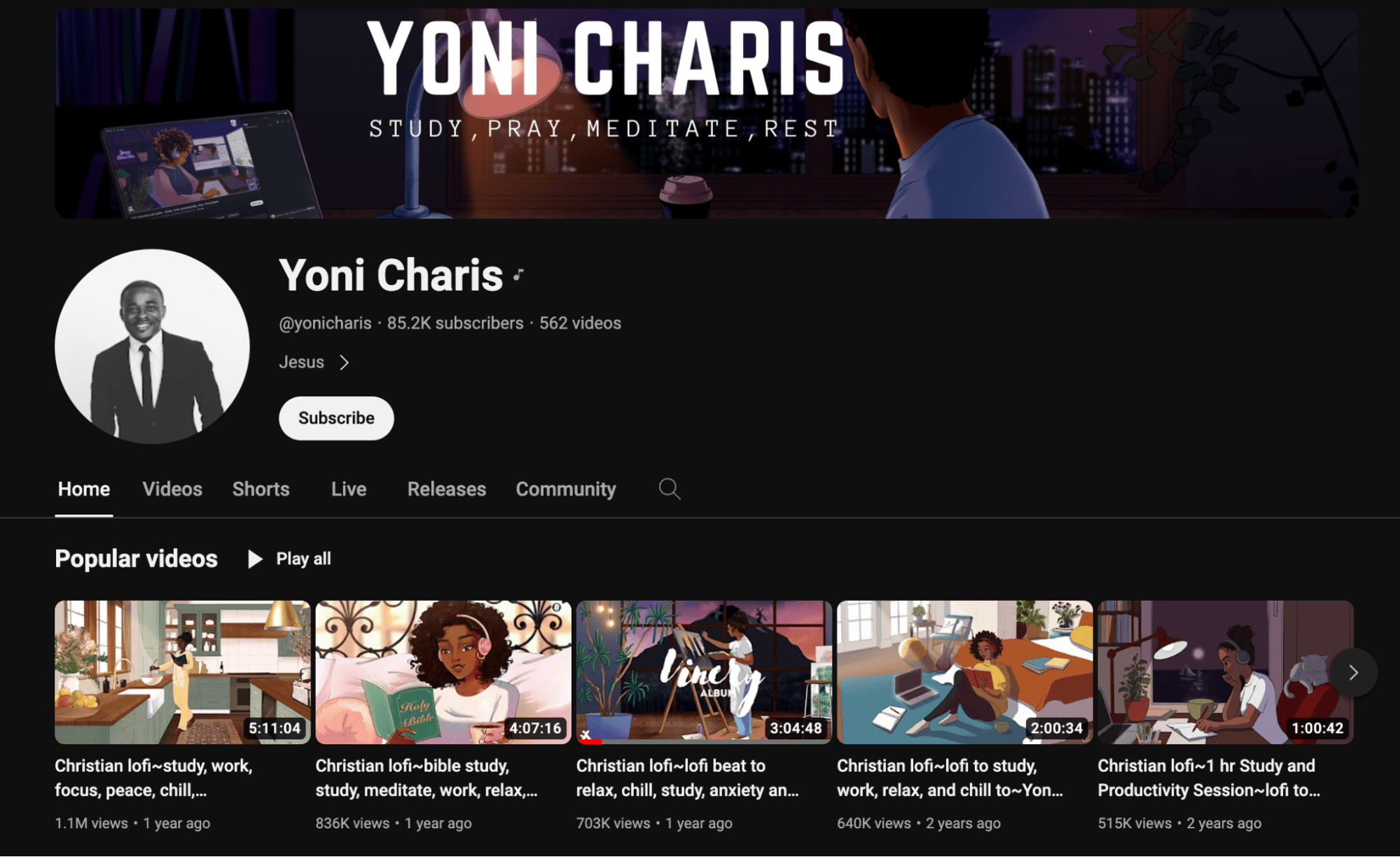 Yoni Chari's youtube channel profile page