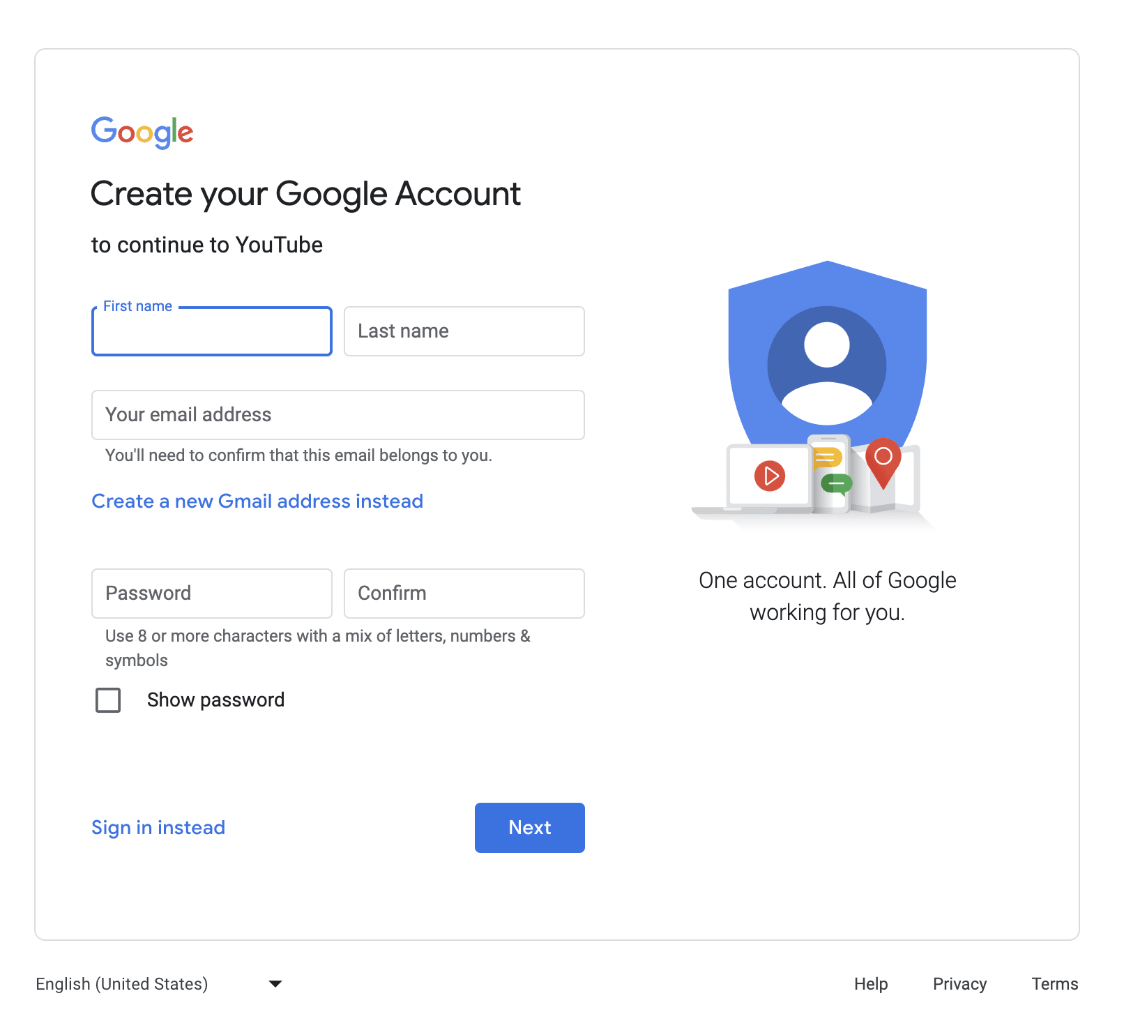 Setting up Google account