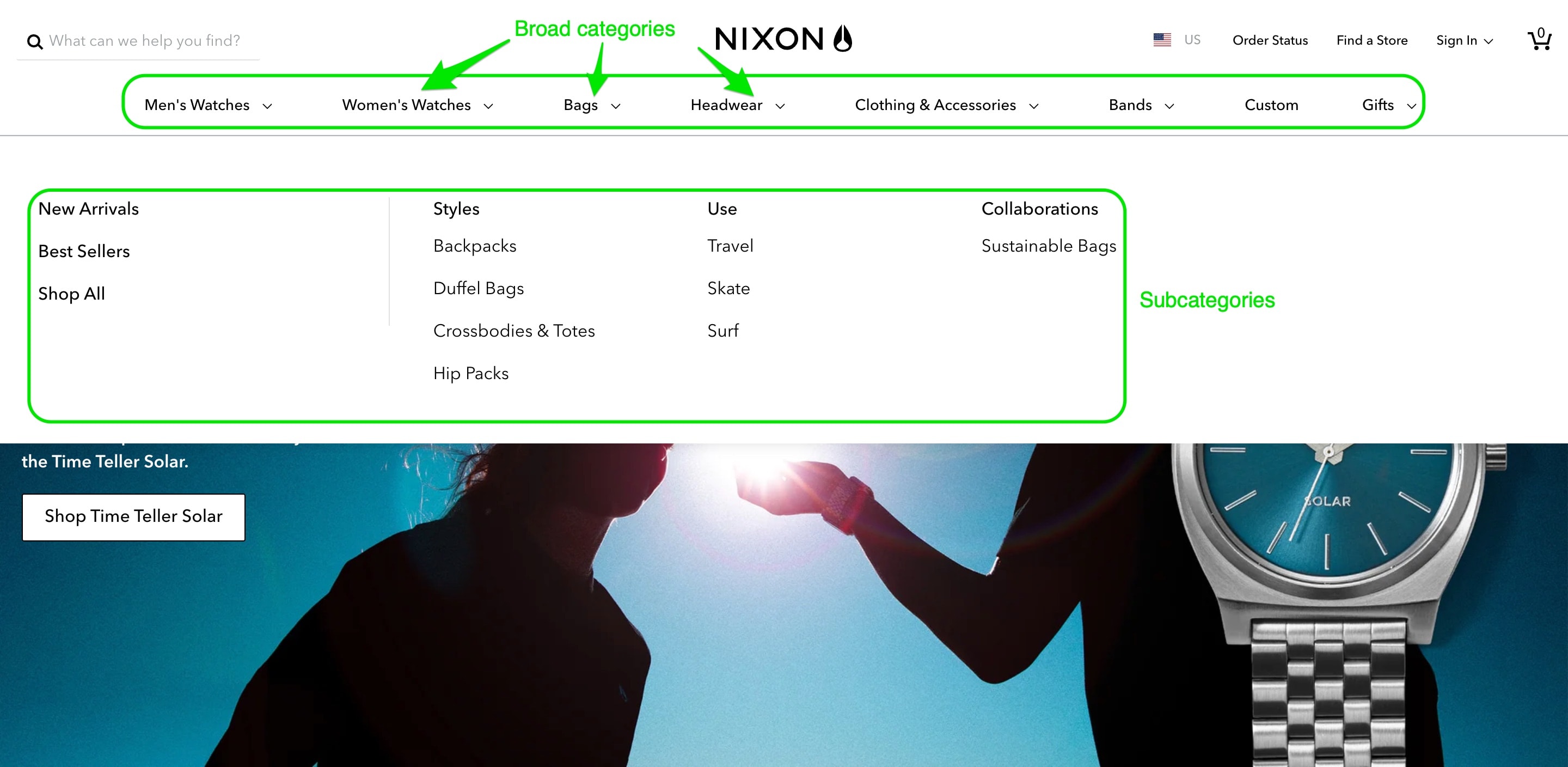 Nixon website navigation example