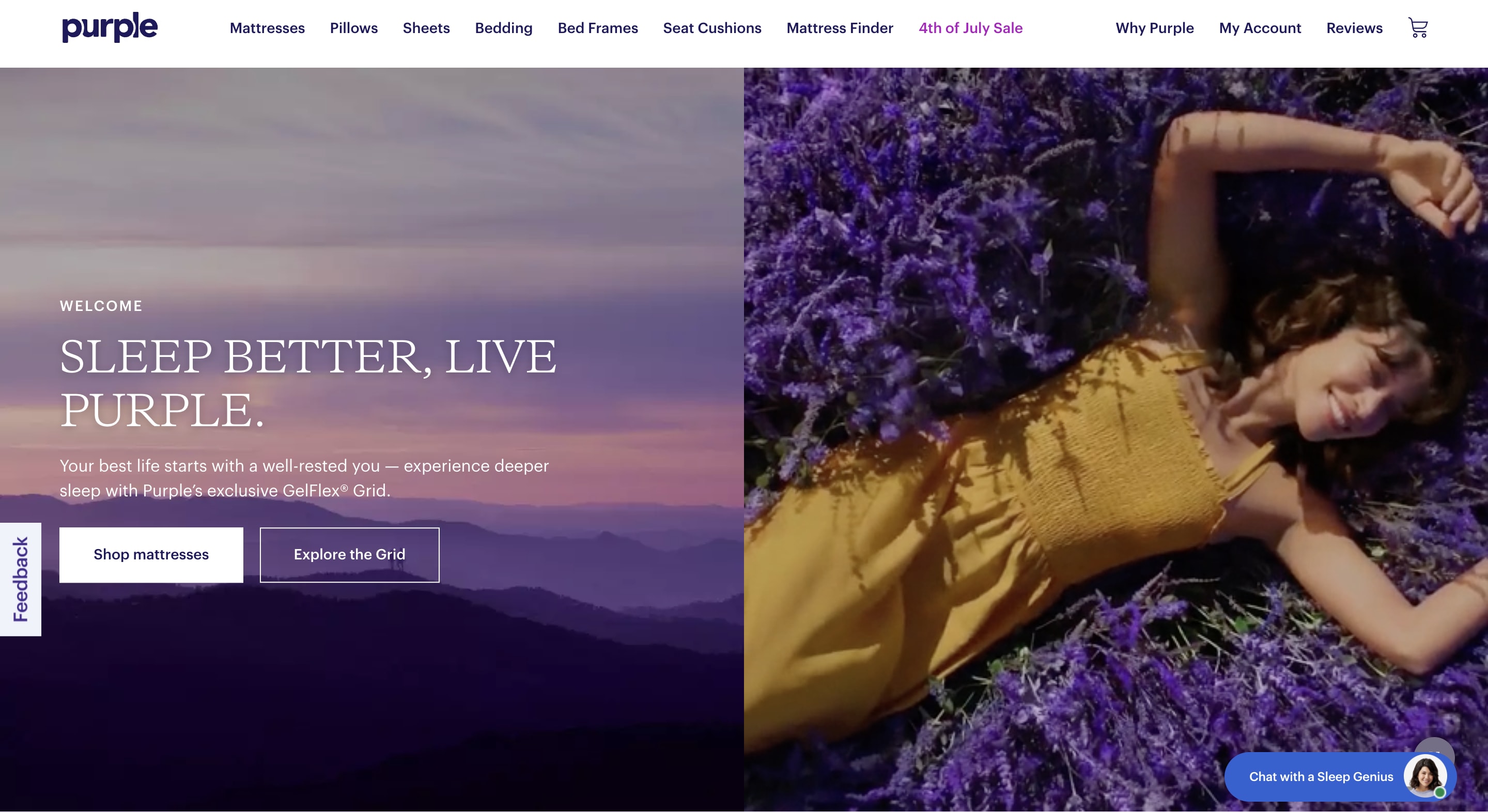 Purple mattress homepage