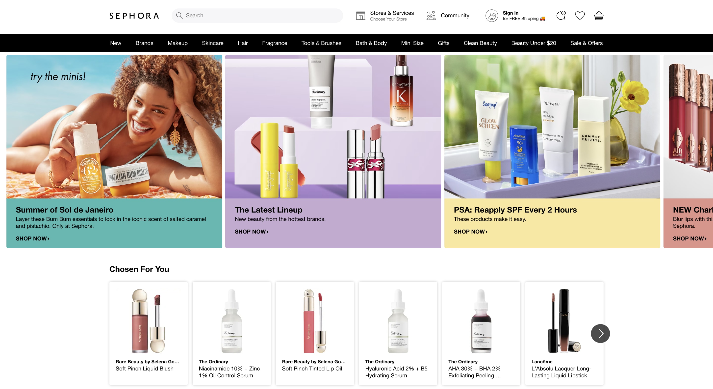 Sephora's website homepage