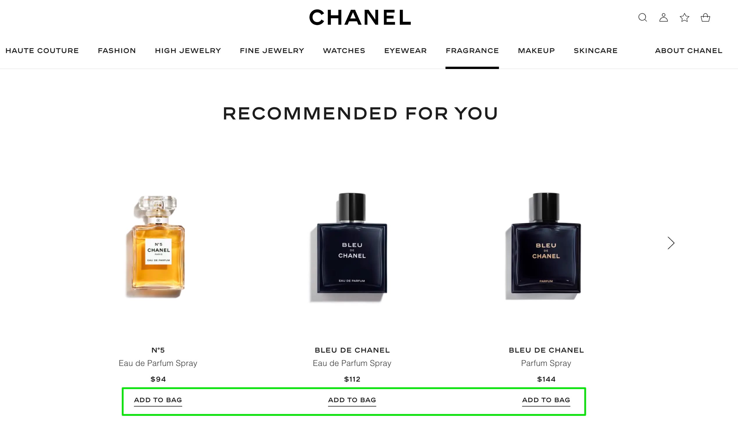 Chanel's recommendation system