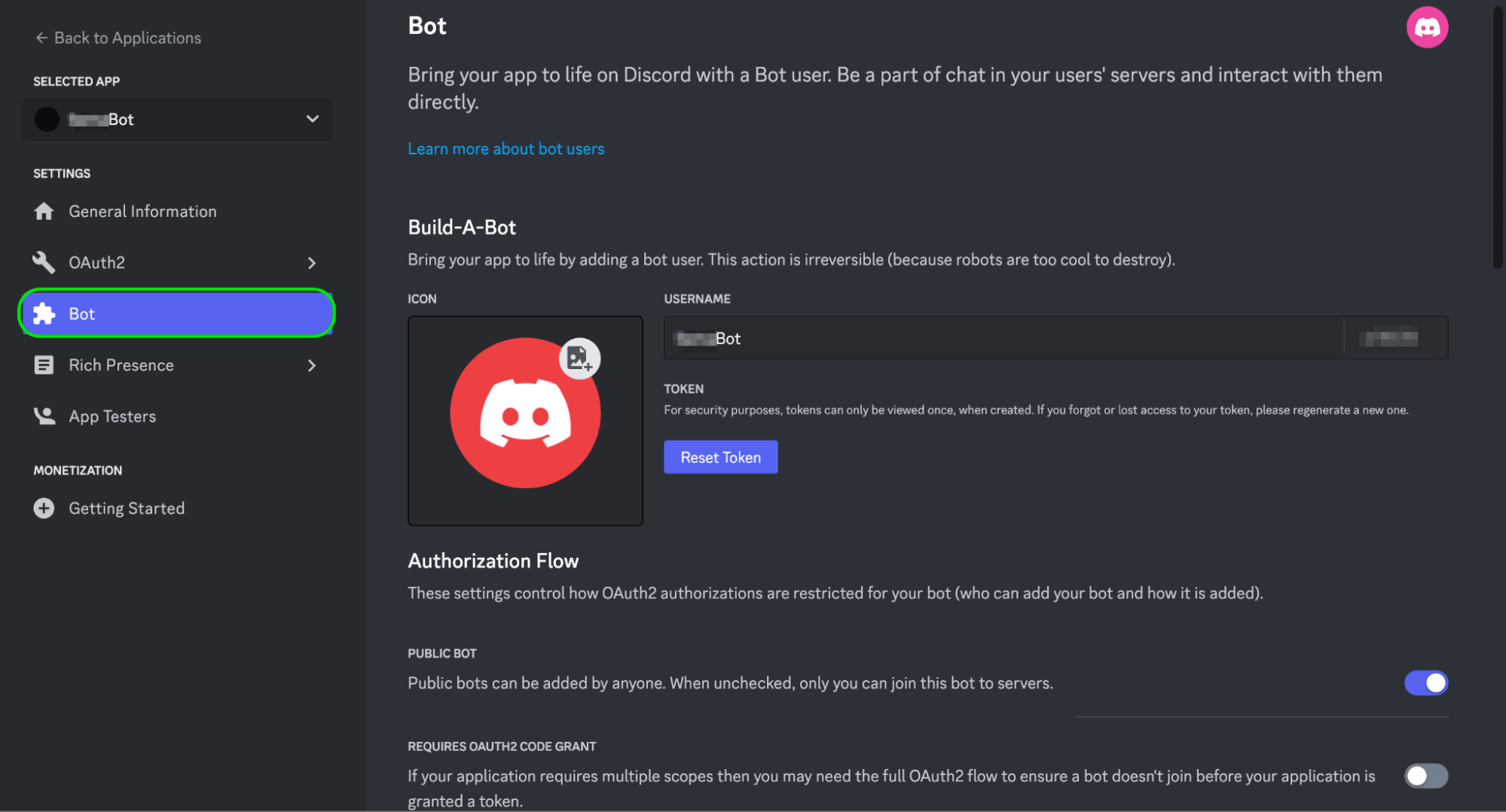 bot dashboard in Discord 