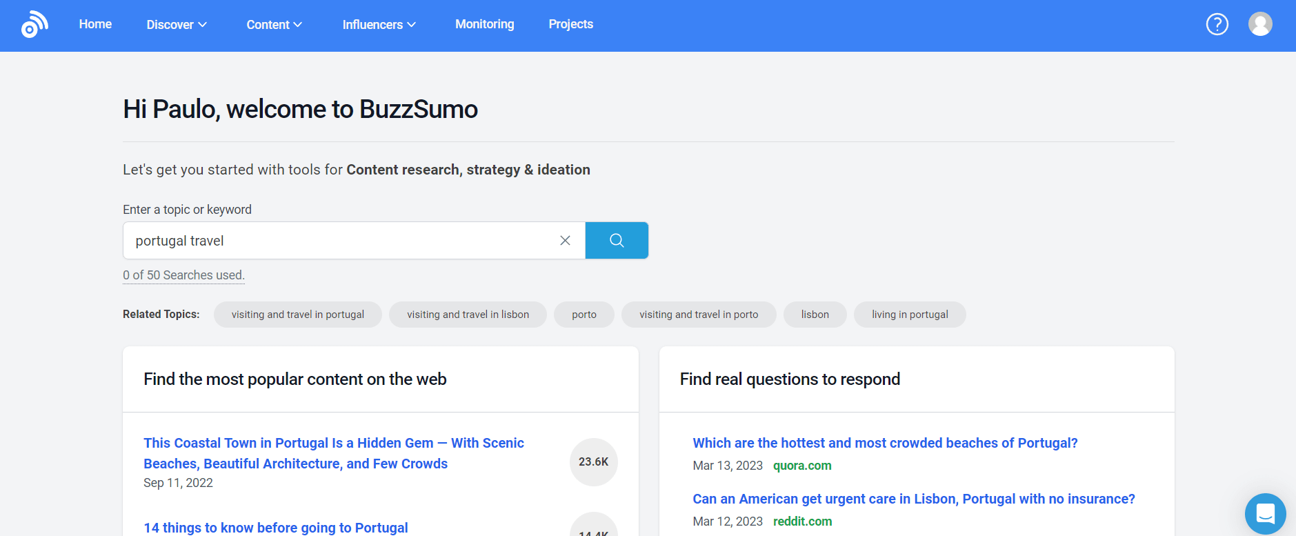 Buzzsumo content marketing tool