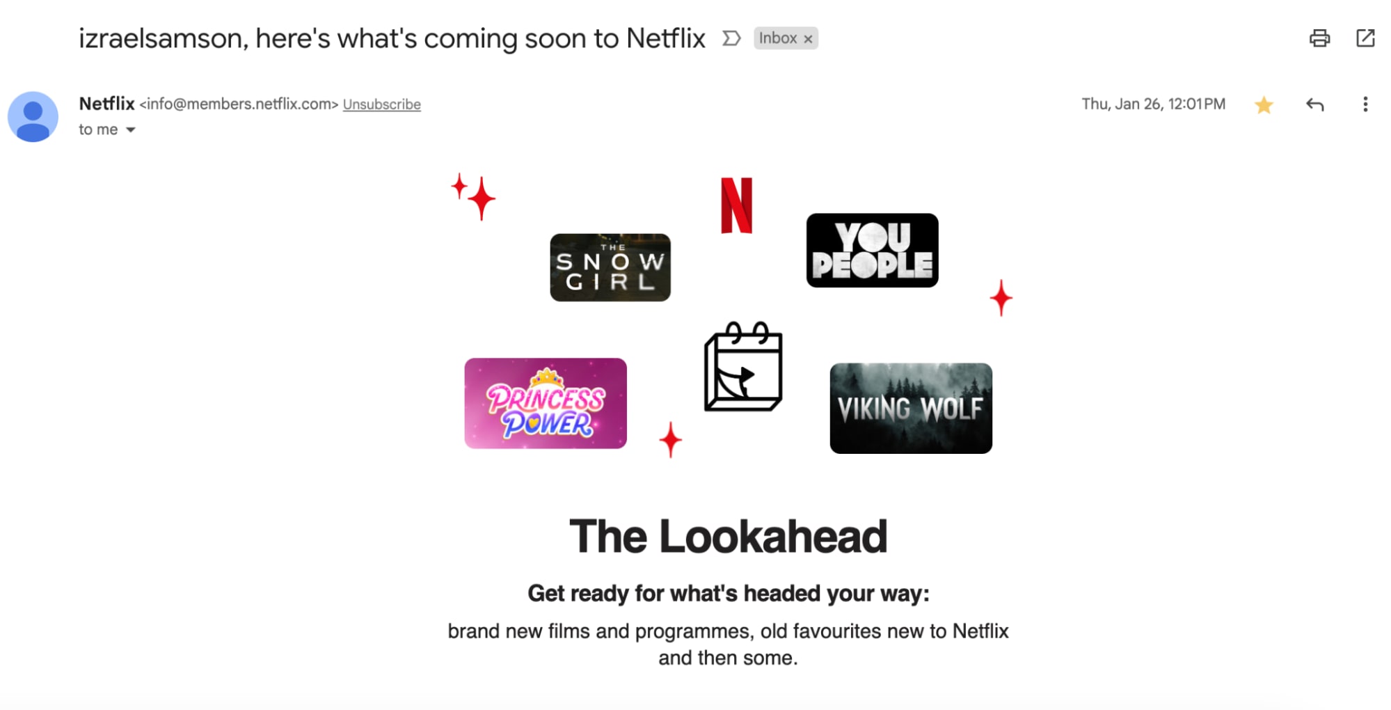A personalized email from Netflix.