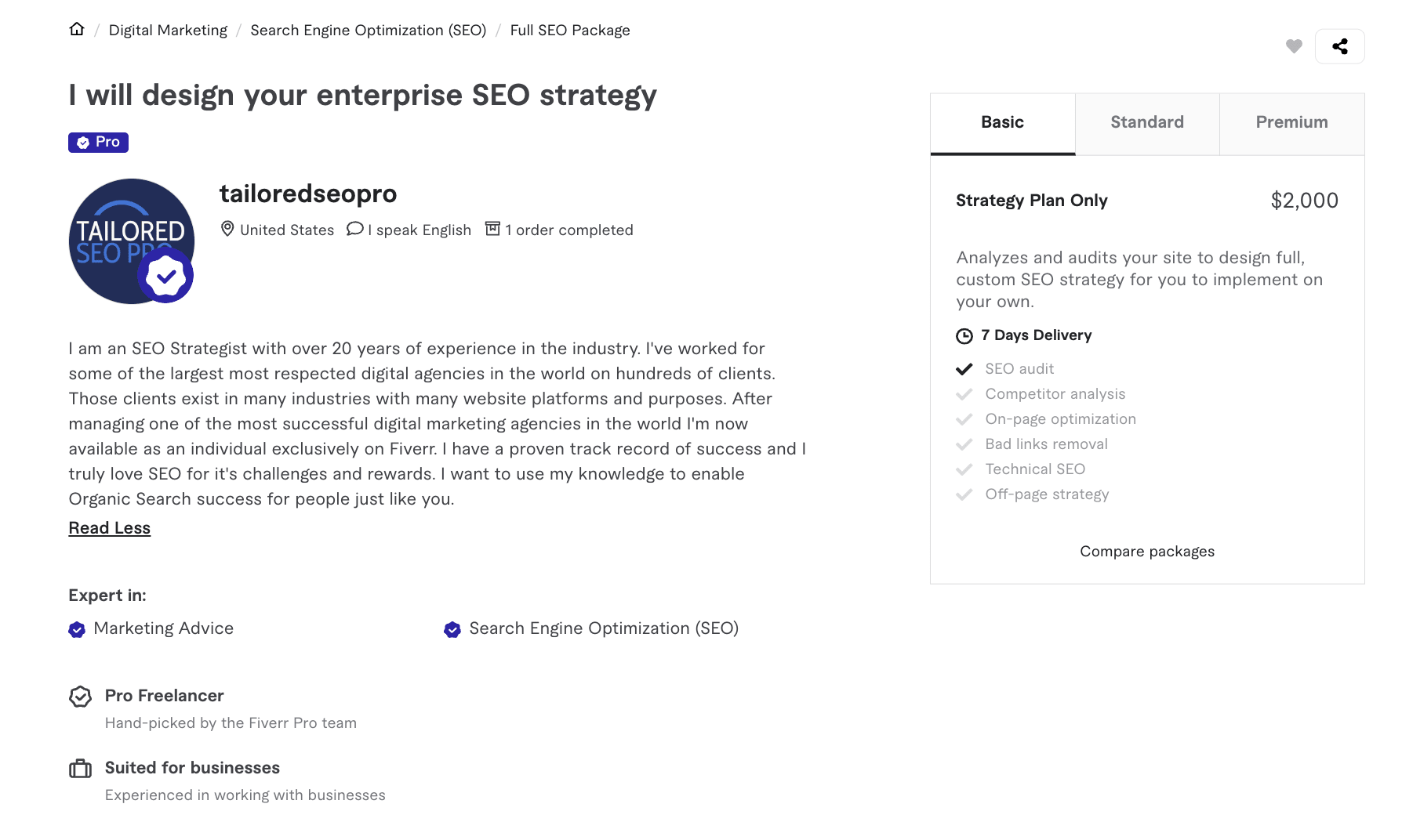 profile for agency offering enterprise SEO