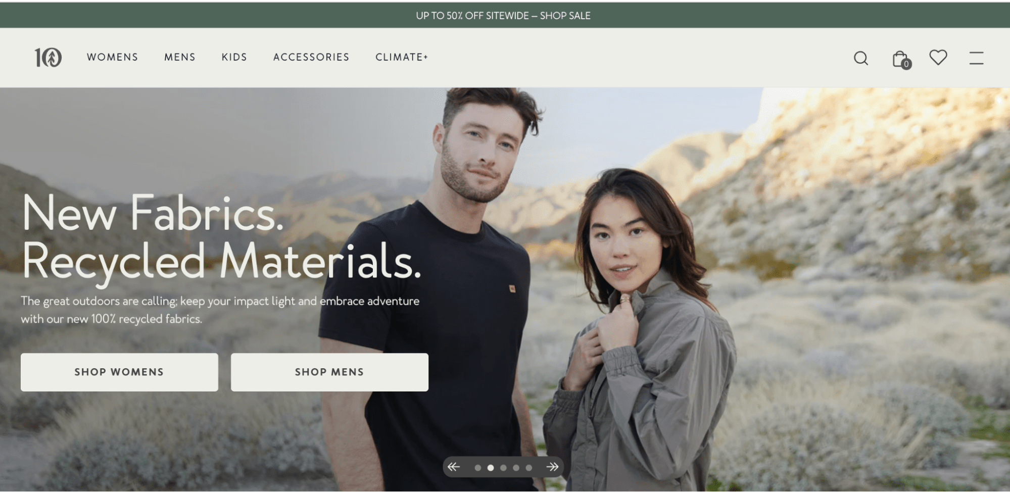 Example of ecommerce store, tentree, built on Shopify 