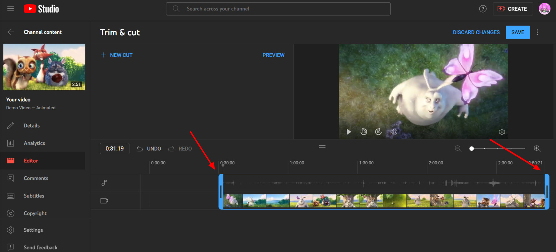 Trim your videos by moving the blue bar