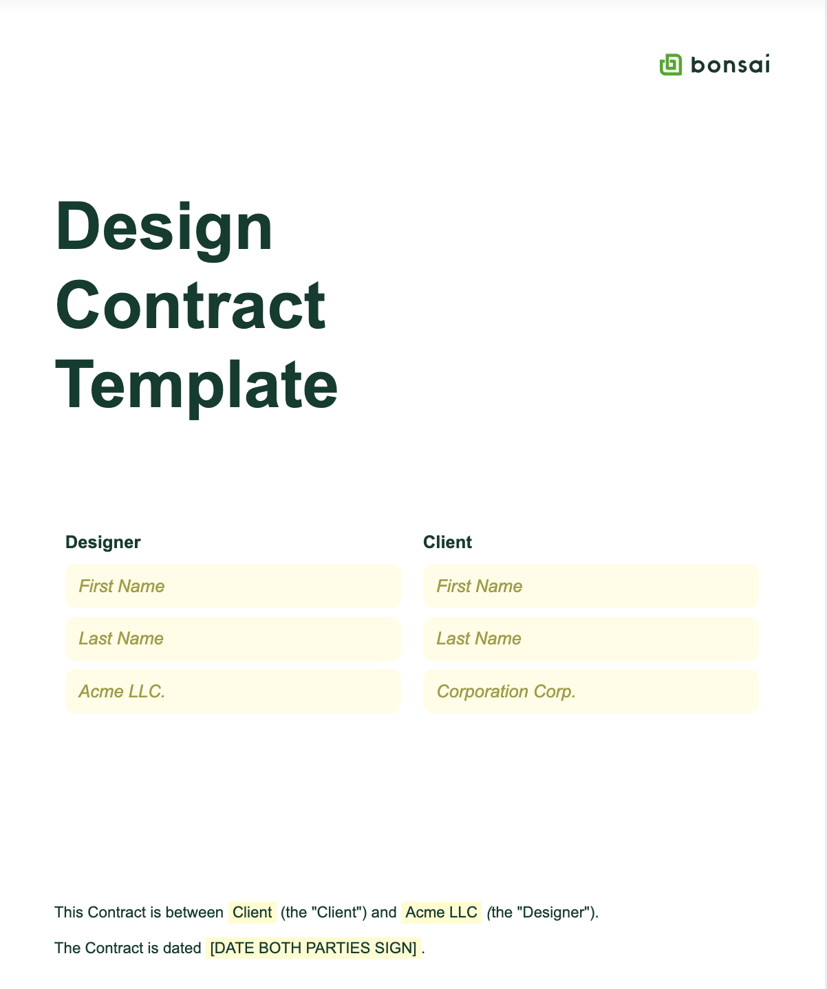 bonsai freelance graphic design contract