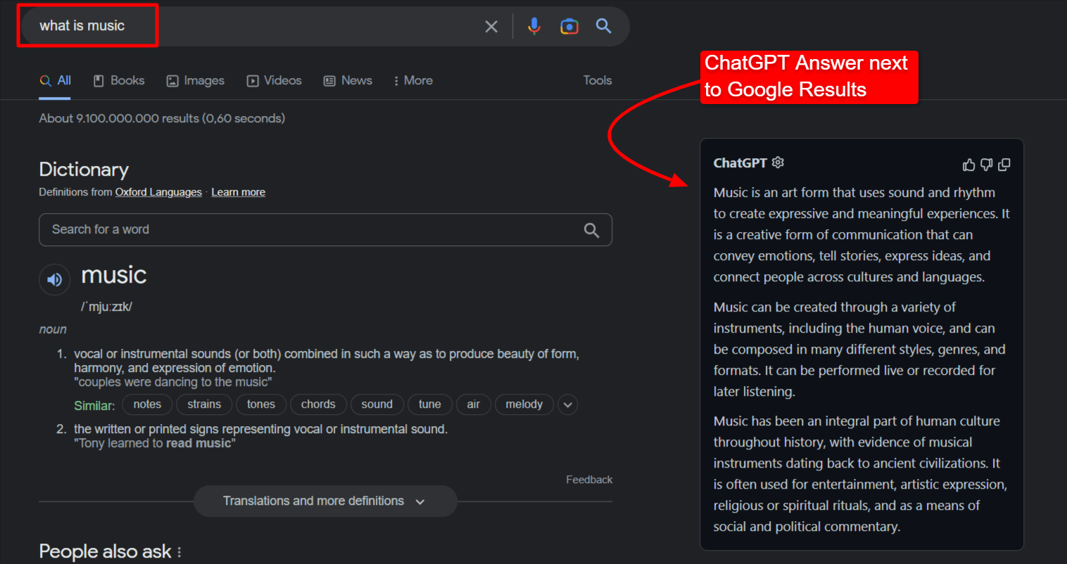 ChatGPT answers next to Google Results