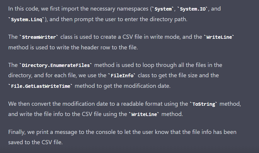 C# Explanation of the code