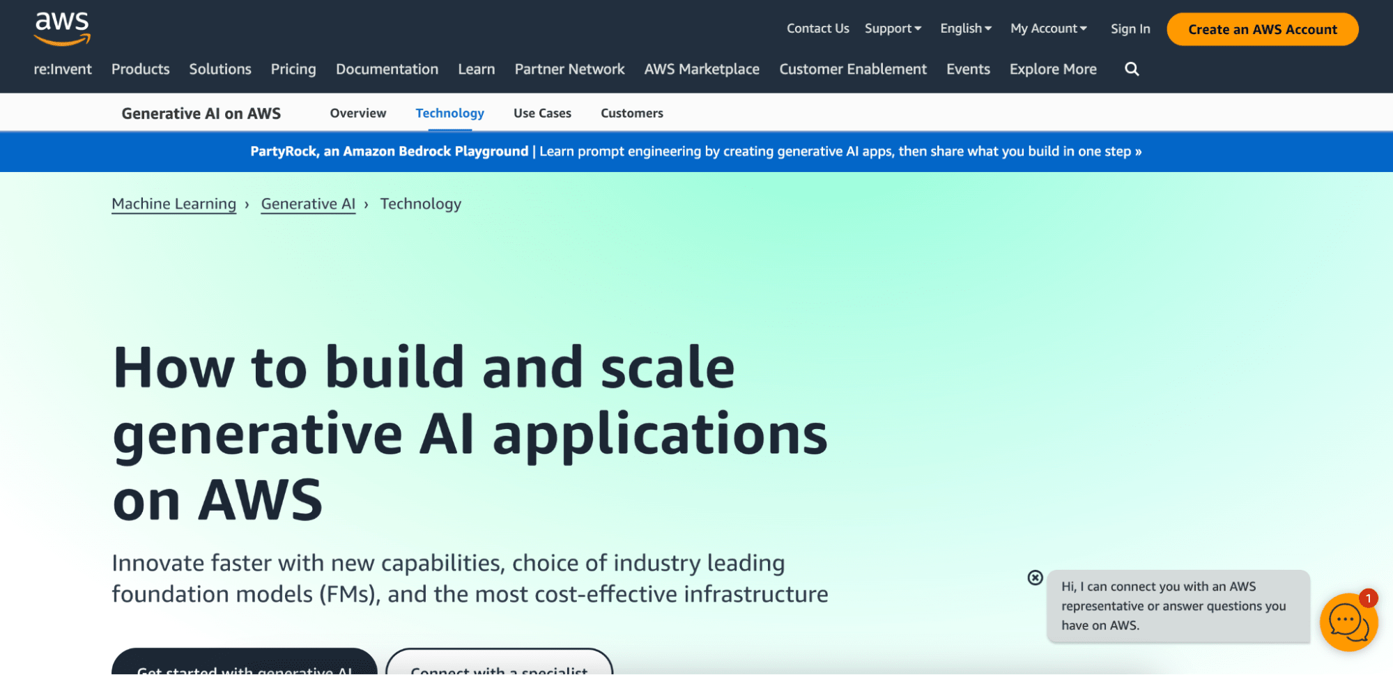 AWS Generative AI homepage.