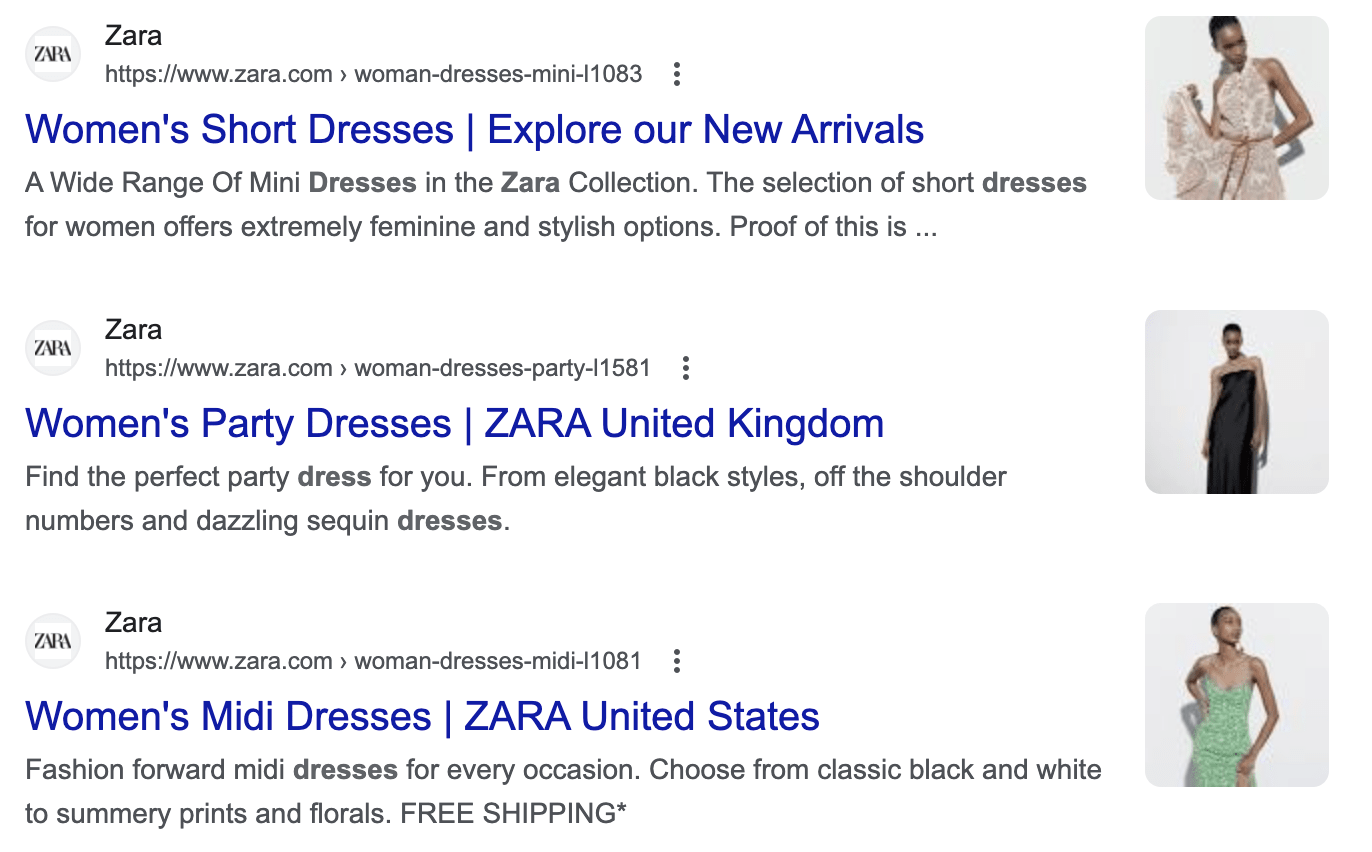 Zara meta titles looking good on Google SERP