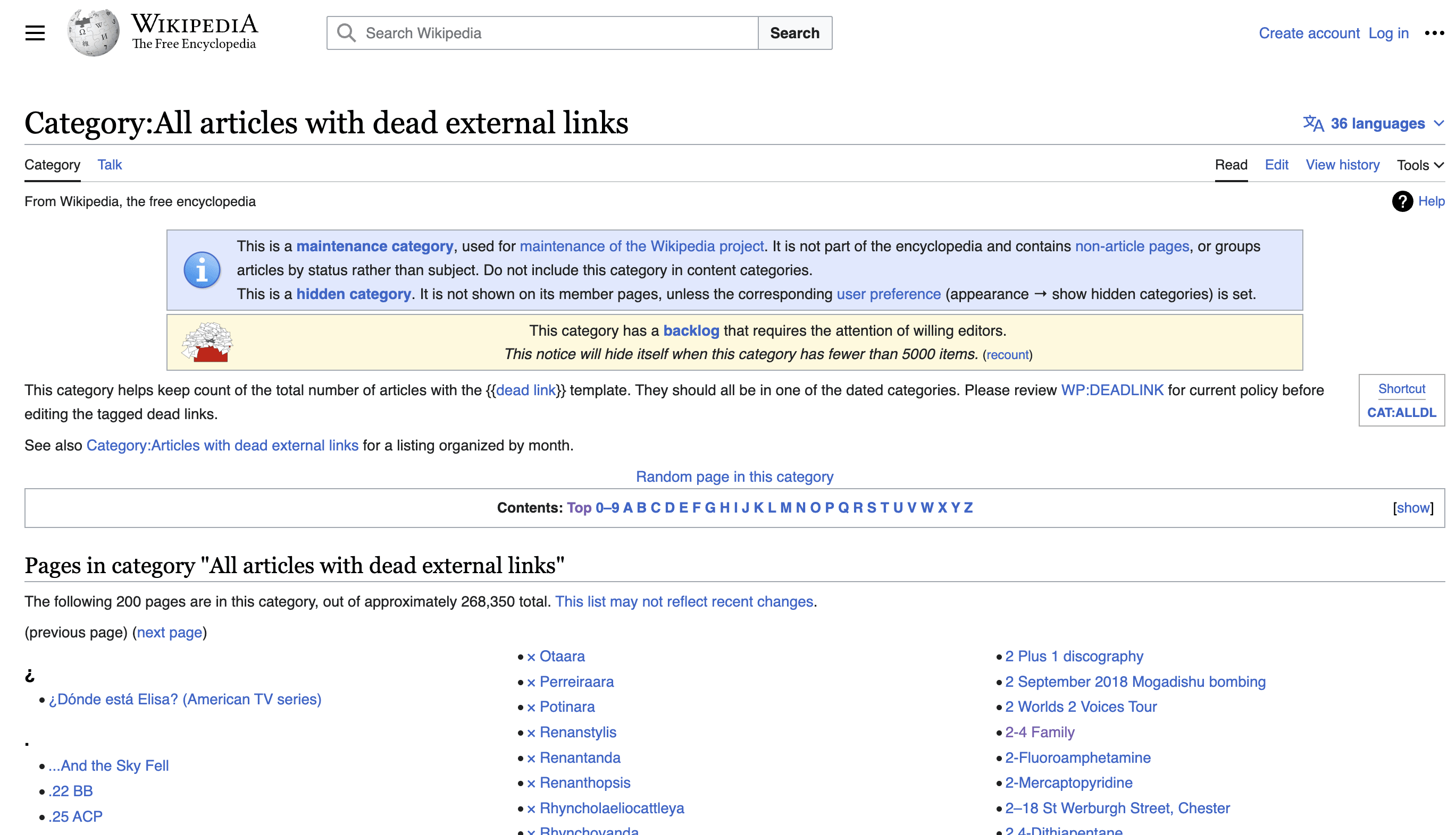 Wikipedias dead links list