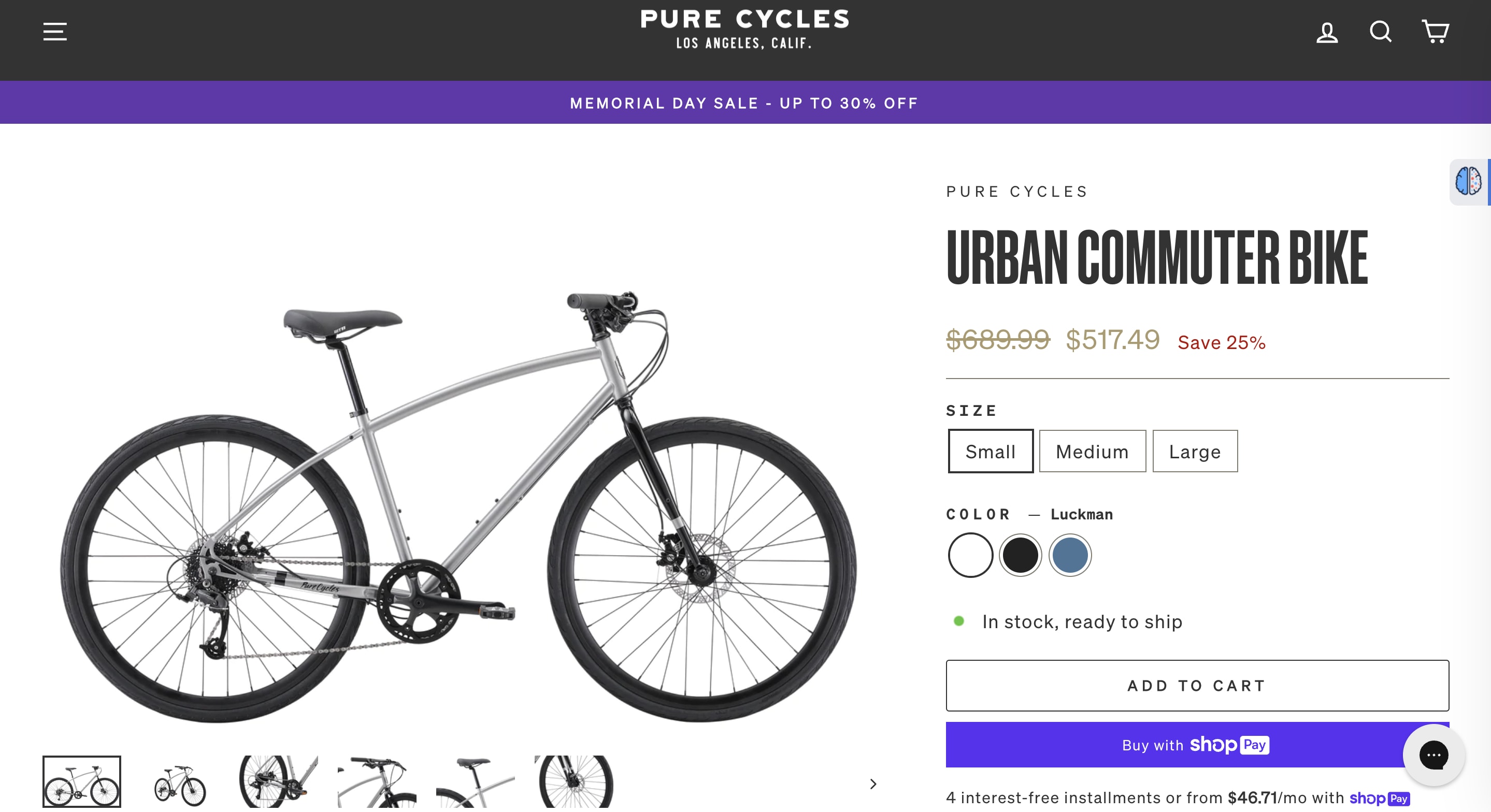 pure cycles product page