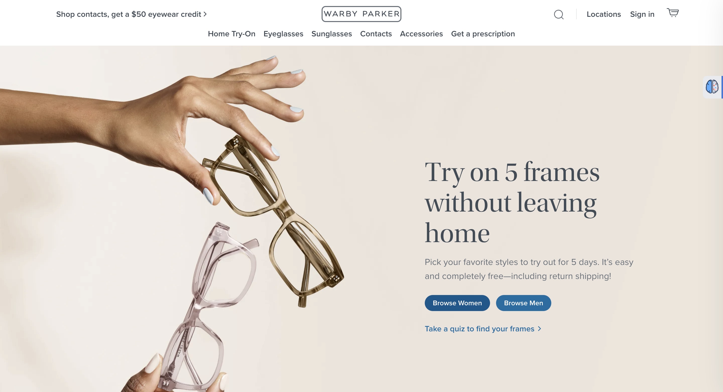 warby parker homepage