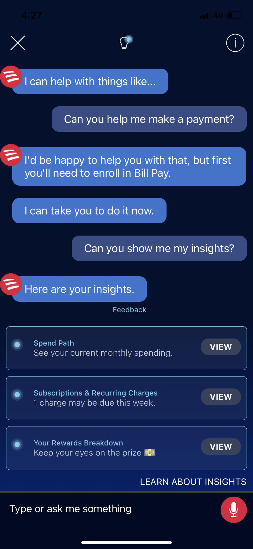 Bank of America’s “Erica” chatbot provides answers after recognizing certain keywords.