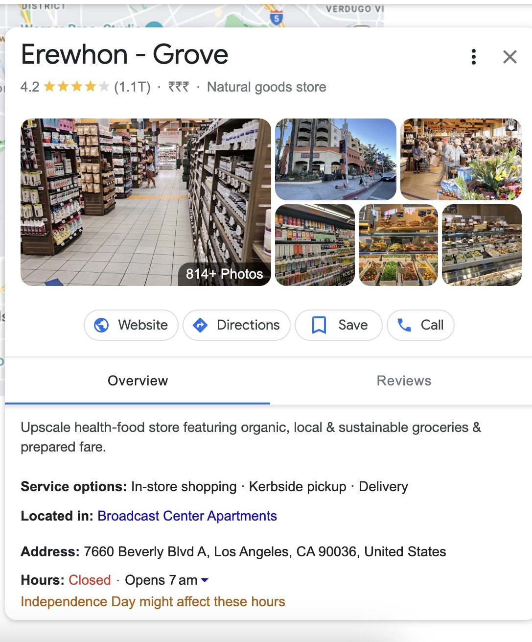 erewhon google maps listing