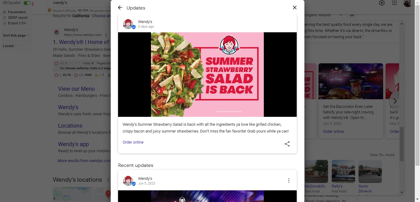 google post by wendys