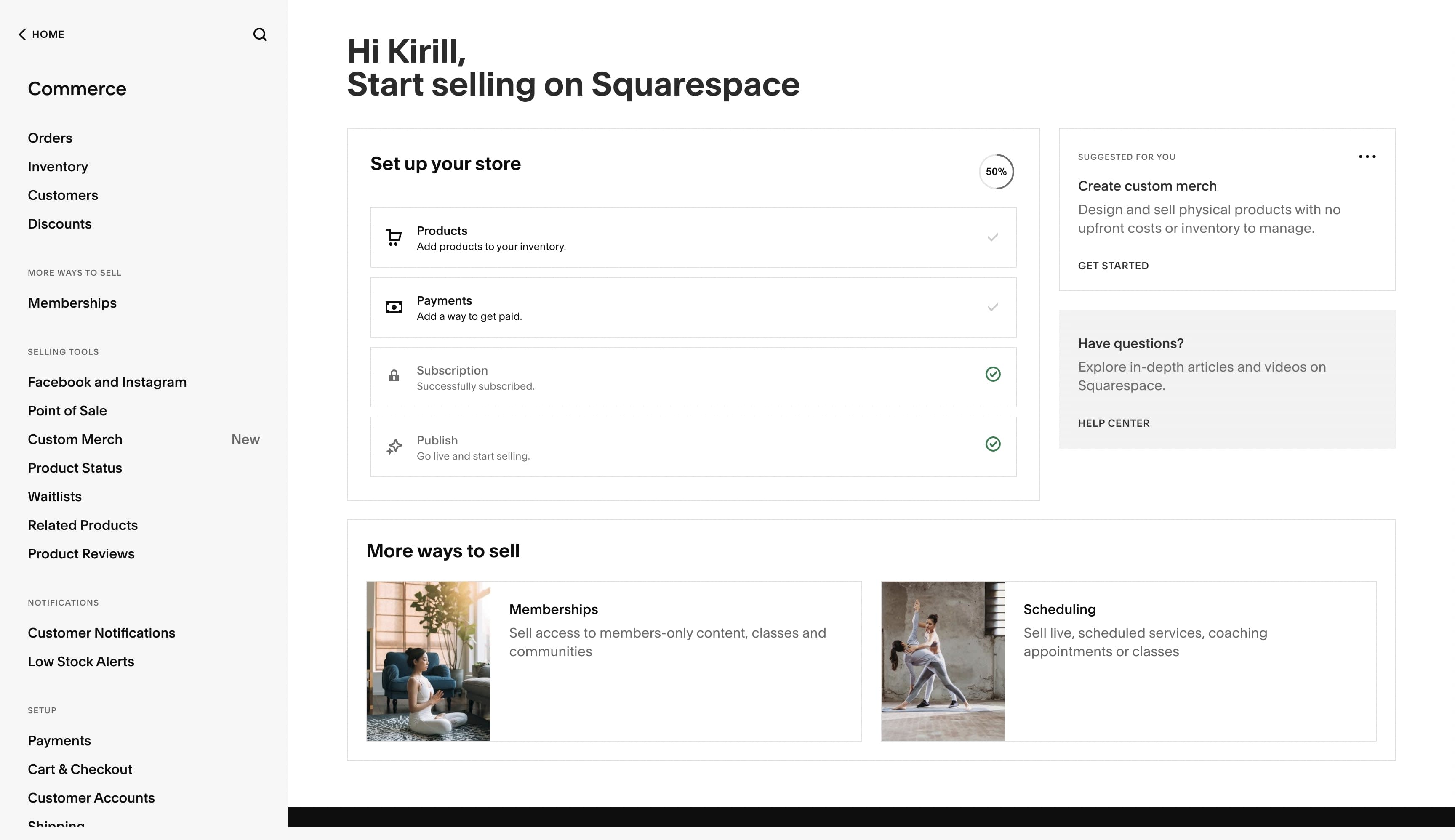 Squarespace ecommerce screenshot