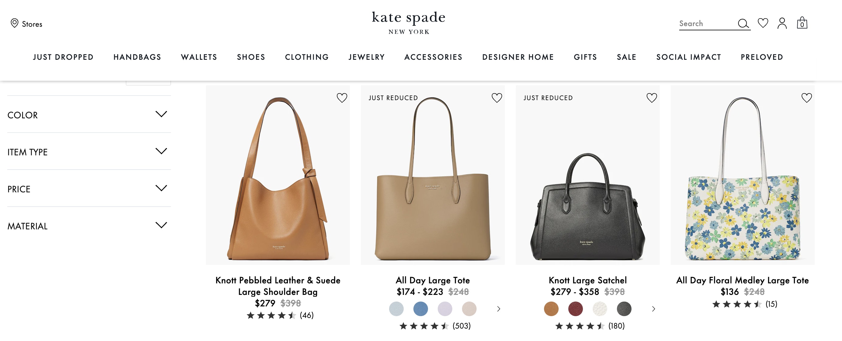 Kate Spade handbags on website