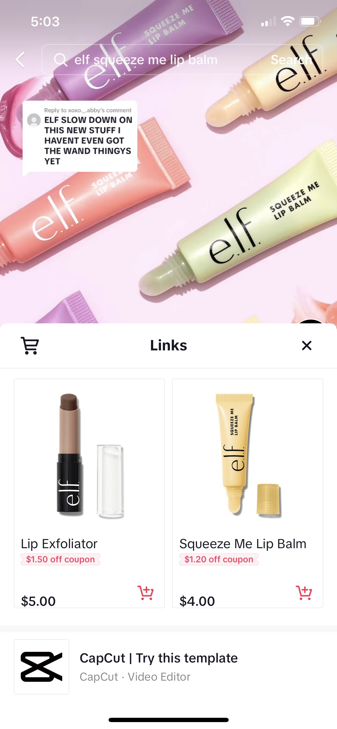 ELF cosmetics shoppable content example on tiktok