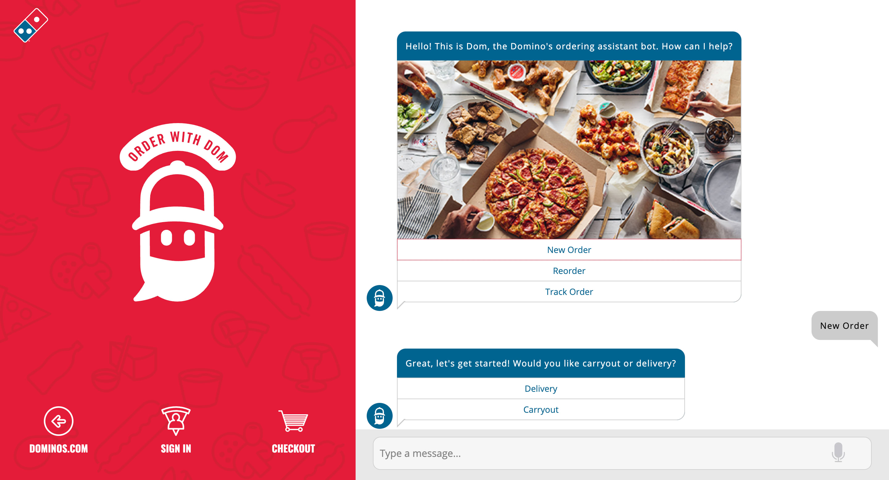 Image of Domino's website chatbot