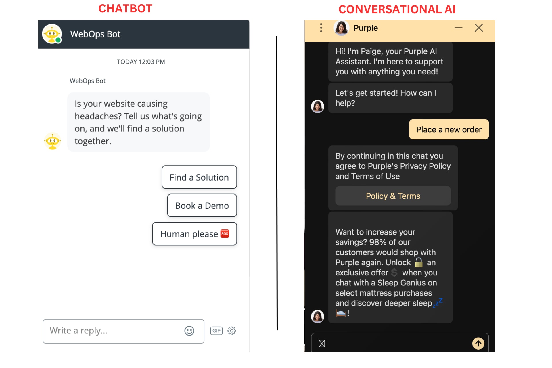 image showing the differnce between chatbot and conversational ai