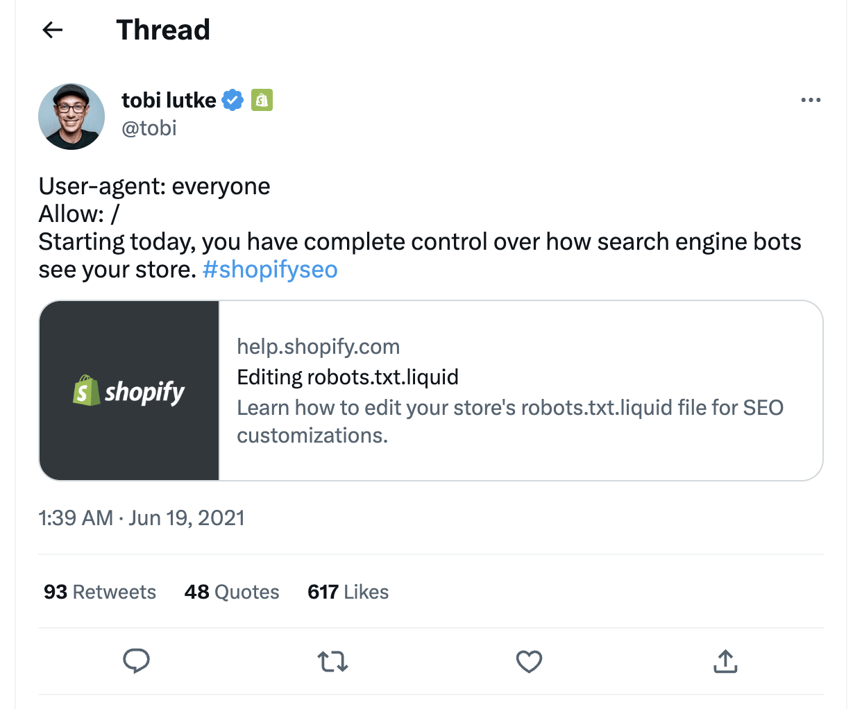 tweet from shopify SEO about customized crawling