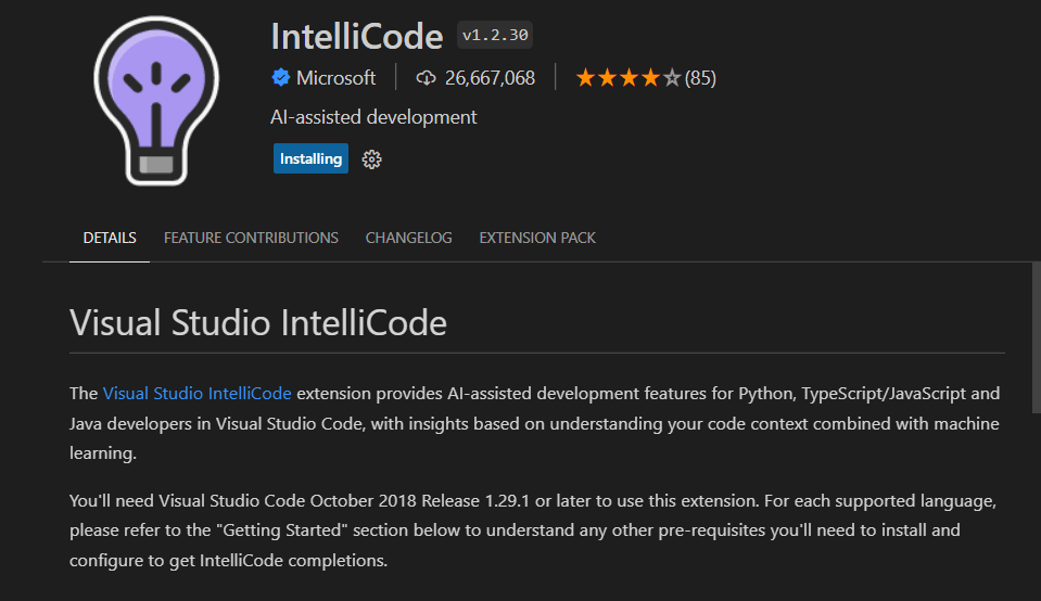 AI-powered development using Visual Studio IntelliCode.