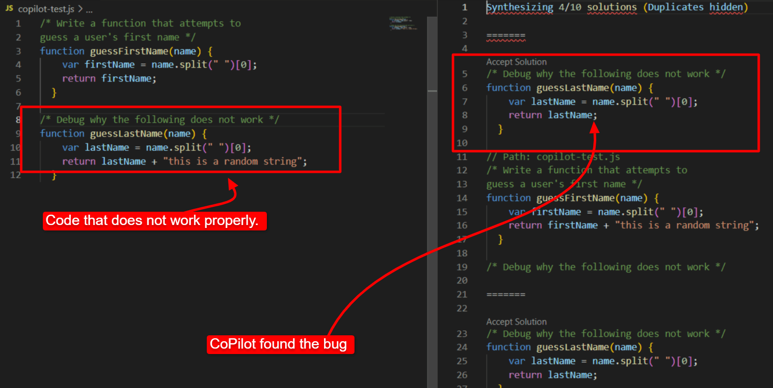 CoPilot correctly debugged some code. 