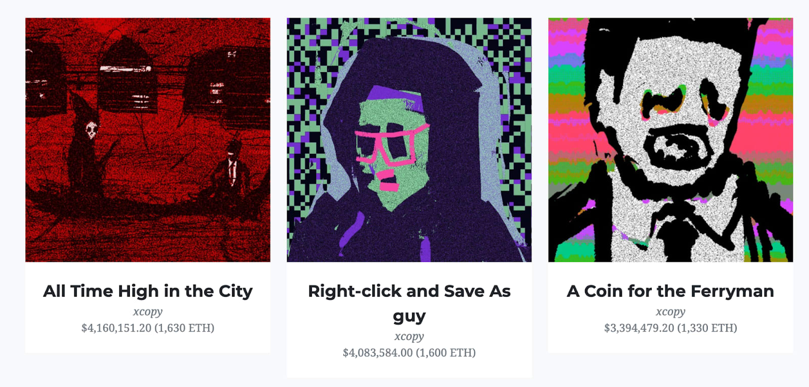 The top 3 sales in for XCOPY artwork