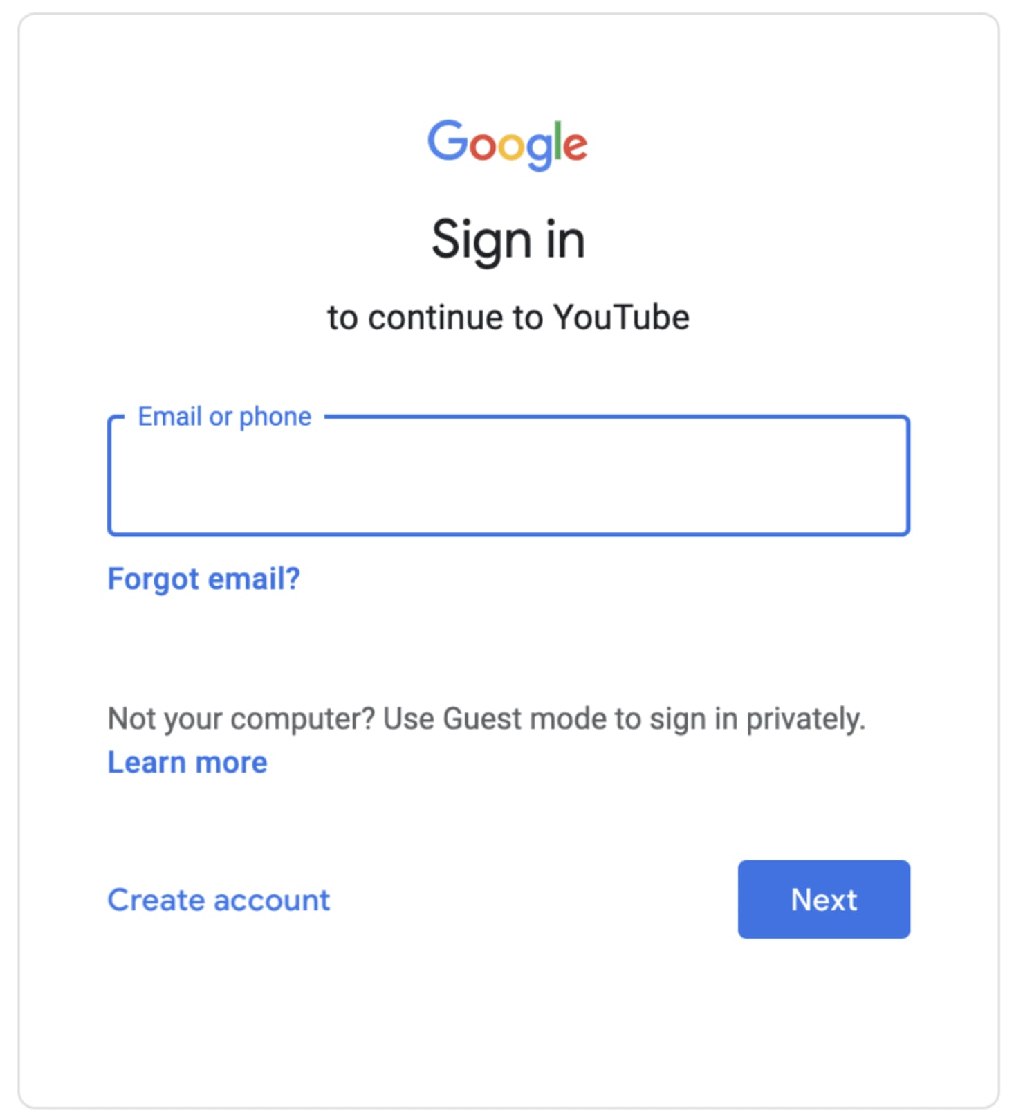 YouTube sign up through Google