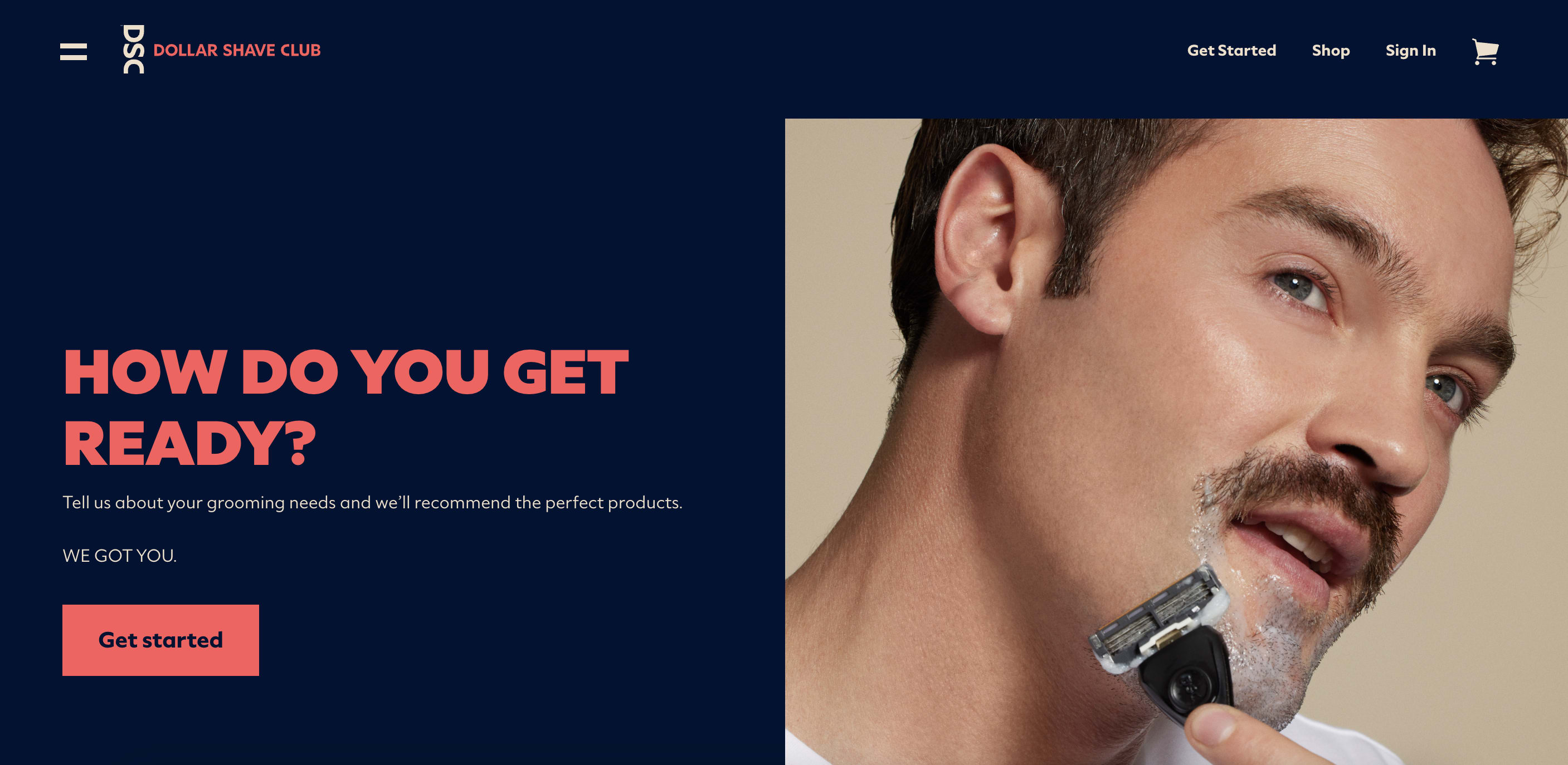 Dollar Shave Club, a subscription box service homepage