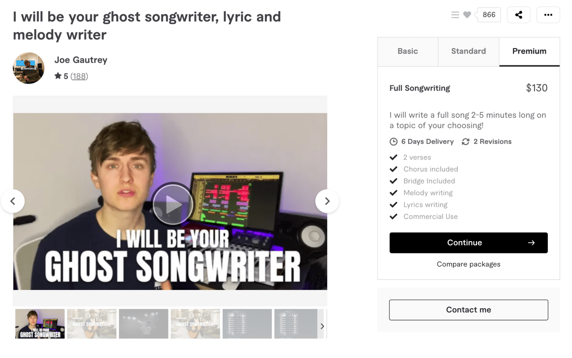 Joe Gautrey is a popular ghost songwriter on Fiverr.