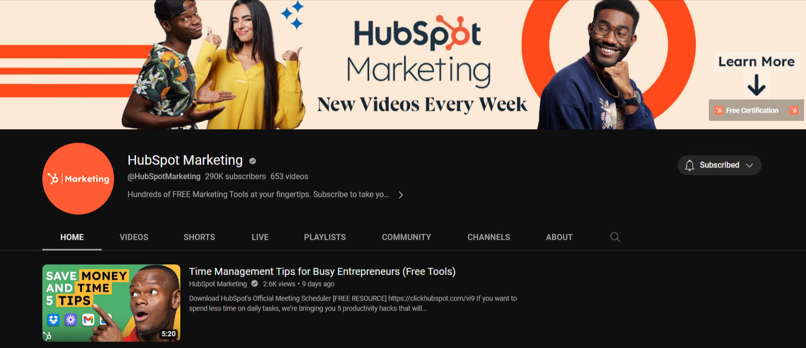 HubSpot’s YouTube channel