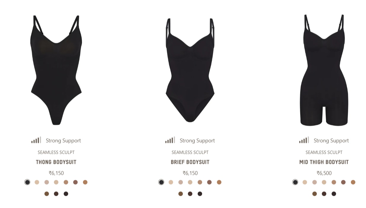 shapewear products on Skims websites