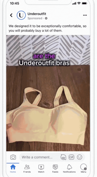 Underoutfit’s 15-second branded content video showing an influencer unboxing their products.