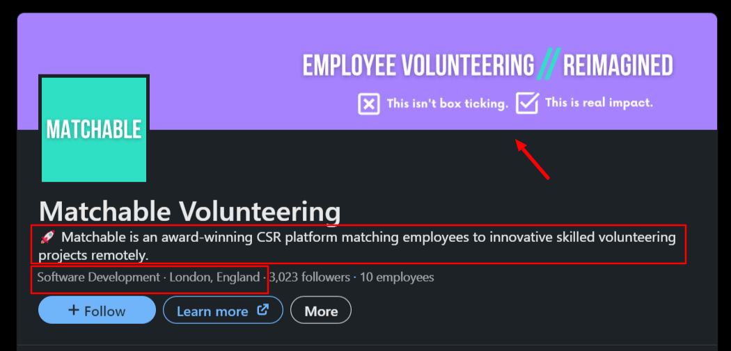 LinkedIn profile Matchable Volunteering