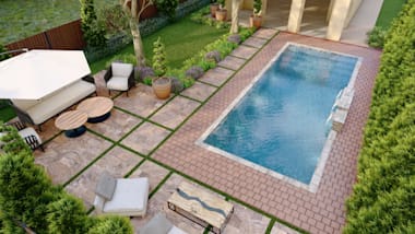Serene garden pool with lush greenery