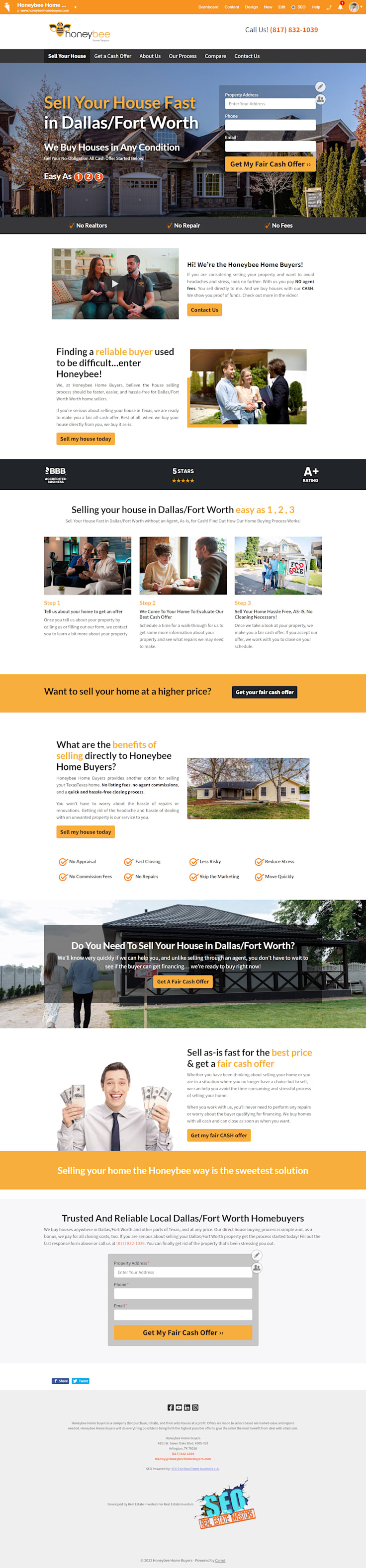Honeybee Home Buyers Investor Carrot landing page