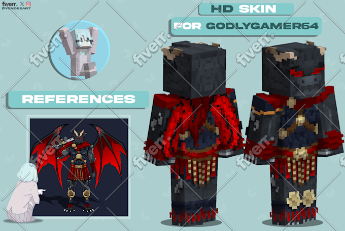 Create the best custom 128x128 hd minecraft skins by Yondeeart | Fiverr