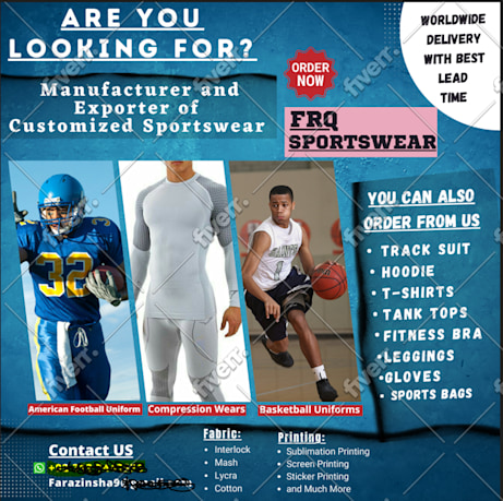 Be your sportswear designer and manufacturer by Frqenterprises