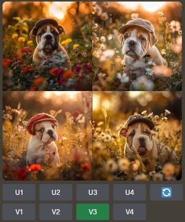 Screenshot discord Midjourney 4 bulldogs variation v3 option