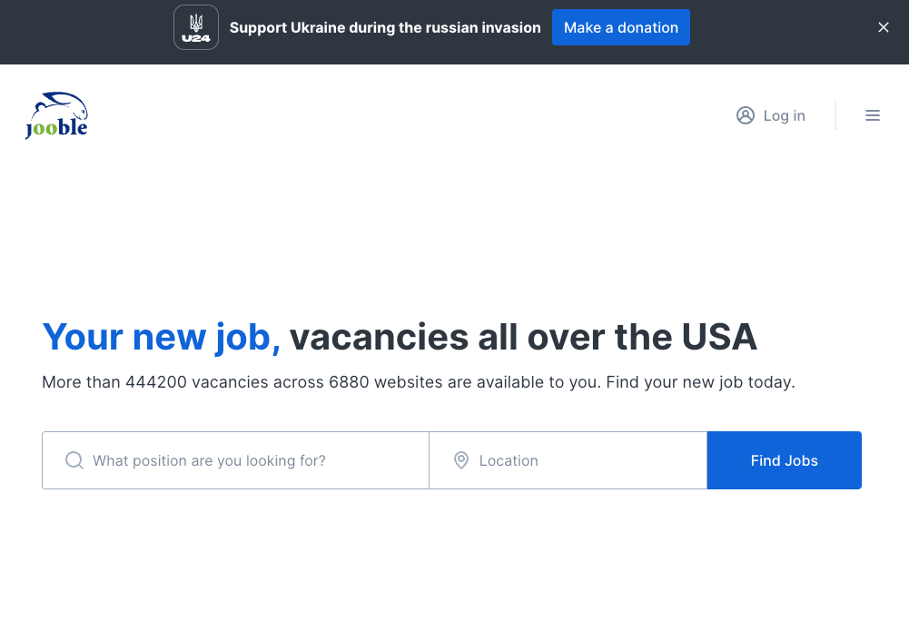 Landing page of Jooble
