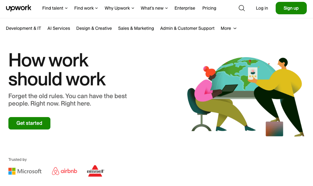 Landing page of Upwork